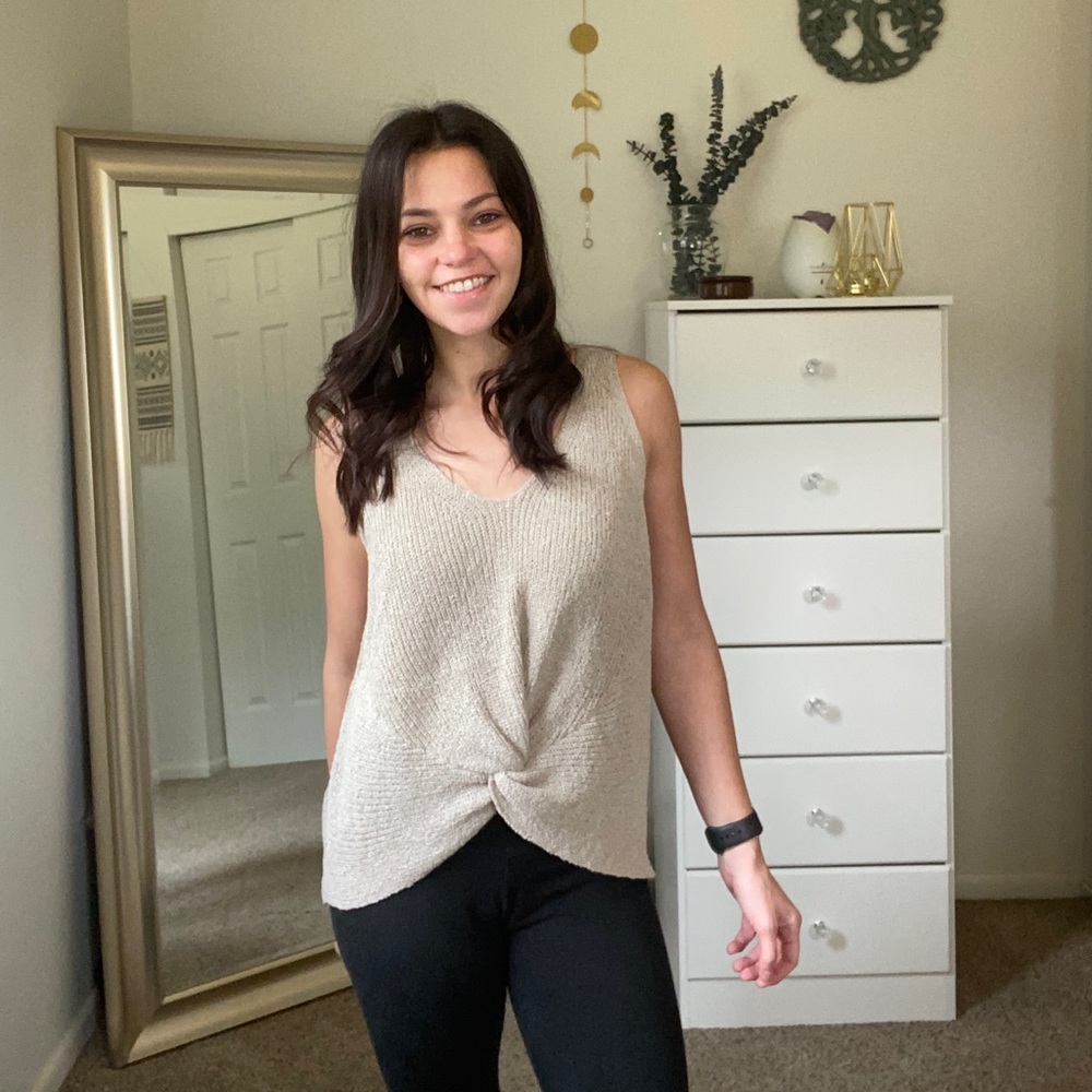 BEIGE TWIST FRONT SWEATER TANK